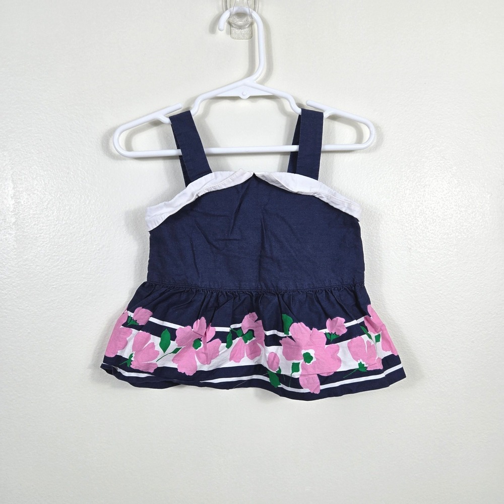 Janie & Jack Baby Girl Navy Pink Floral Courtside Prep Peplum Top 18-24Mo Preppy